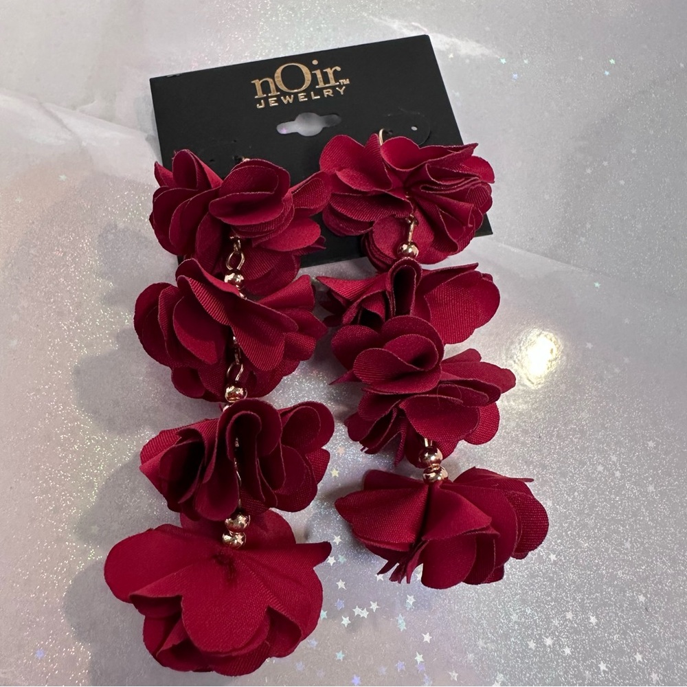 nOir Jewelry | Red Cascading Petals Drop Earrings | NWT